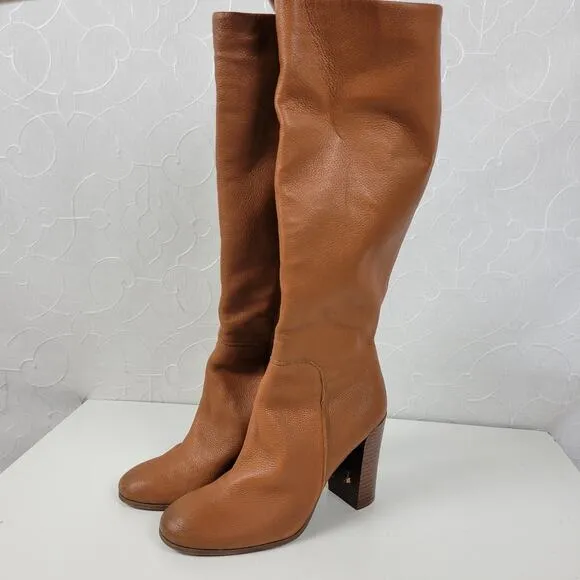 Kenneth Cole NY Justin Womens Boots Size 8.5 Cognac Leather Knee High Round Toe