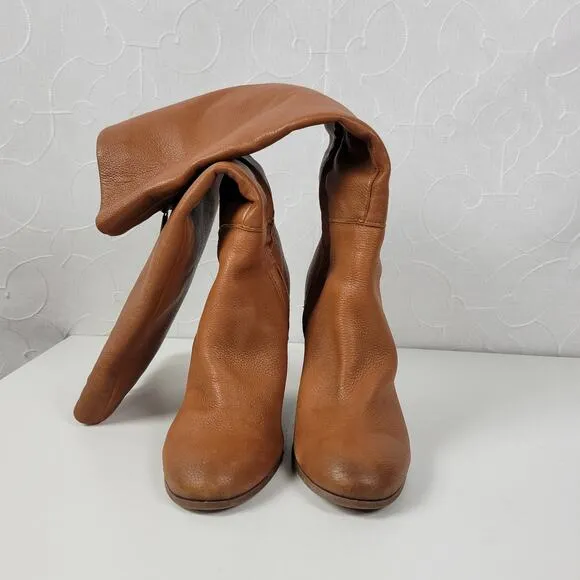 Kenneth Cole NY Justin Womens Boots Size 8.5 Cognac Leather Knee High Round Toe