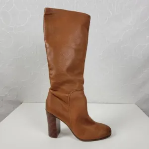 Kenneth Cole NY Justin Womens Boots Size 8.5 Cognac Leather Knee High Round Toe