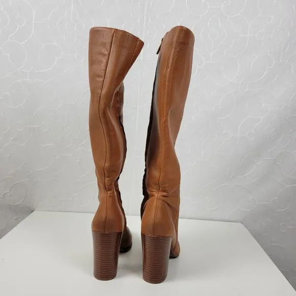 Kenneth Cole NY Justin Womens Boots Size 8.5 Cognac Leather Knee High Round Toe