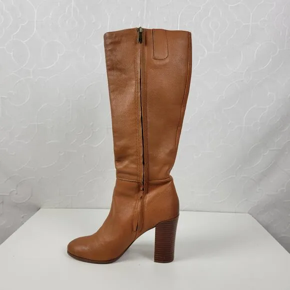 Kenneth Cole NY Justin Womens Boots Size 8.5 Cognac Leather Knee High Round Toe