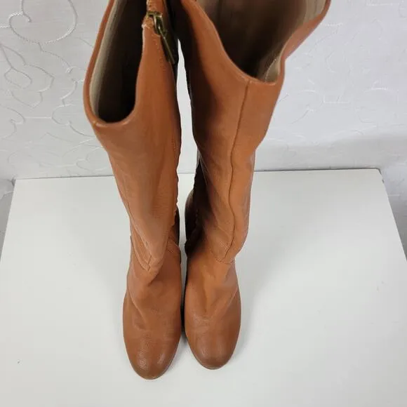 Kenneth Cole NY Justin Womens Boots Size 8.5 Cognac Leather Knee High Round Toe