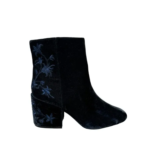 Kenneth Cole Renna Velvet Spring Whimsical Floral Chic Embroidered Boots Blue