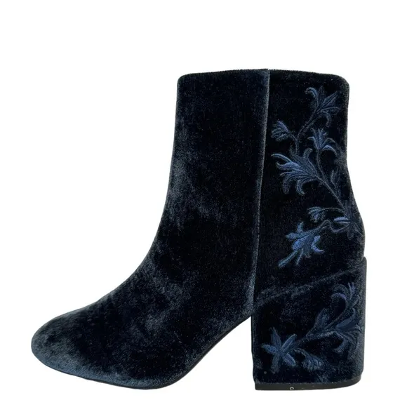 Kenneth Cole Renna Velvet Spring Whimsical Floral Chic Embroidered Boots Blue
