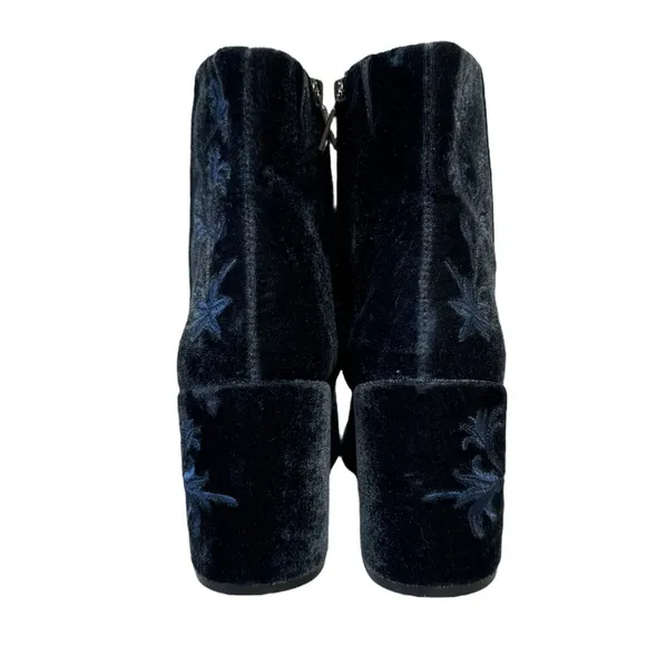 Kenneth Cole Renna Velvet Spring Whimsical Floral Chic Embroidered Boots Blue