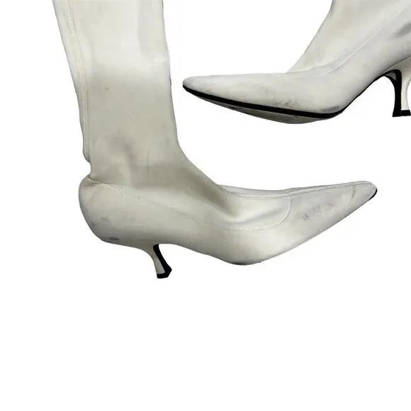 Khaite Taylor Women's White Over-the-Knee Neoprene Kitten Heel Boots Size 10