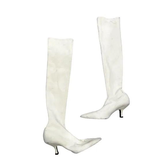 Khaite Taylor Women's White Over-the-Knee Neoprene Kitten Heel Boots Size 10