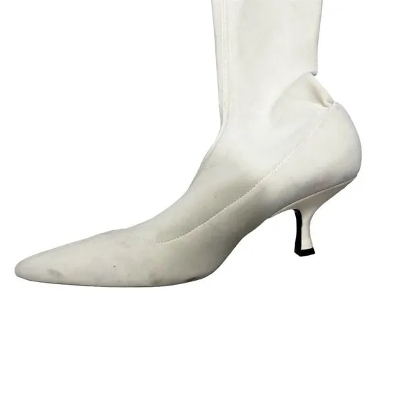 Khaite Taylor Women's White Over-the-Knee Neoprene Kitten Heel Boots Size 10