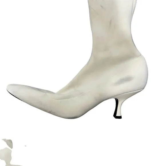 Khaite Taylor Women's White Over-the-Knee Neoprene Kitten Heel Boots Size 10