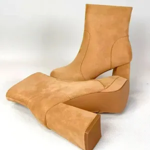 Khaki Chunky Heel Ankle Boots Sz 8.5