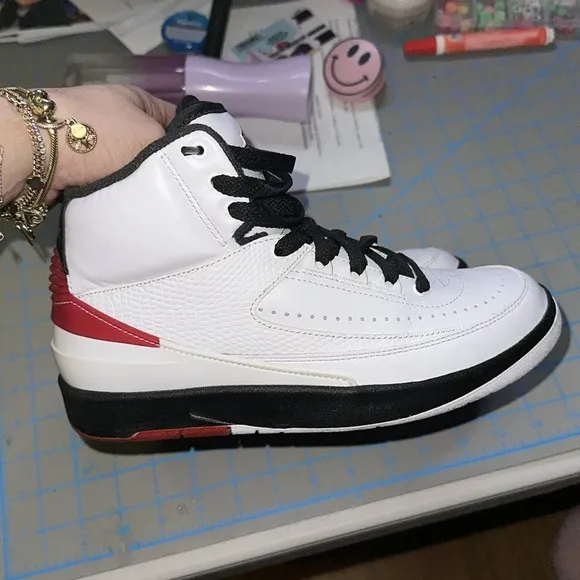 Kids White and Red High-Top Sneakers