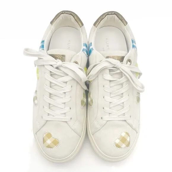 Kurt Geiger Lane Love Sneaker Low Top Lace Up Shoes Gingham Hearts Size 38 | 7.5