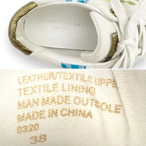 Kurt Geiger Lane Love Sneaker Low Top Lace Up Shoes Gingham Hearts Size 38 | 7.5