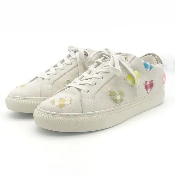 Kurt Geiger Lane Love Sneaker Low Top Lace Up Shoes Gingham Hearts Size 38 | 7.5