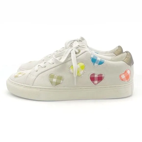 Kurt Geiger Lane Love Sneaker Low Top Lace Up Shoes Gingham Hearts Size 38 | 7.5