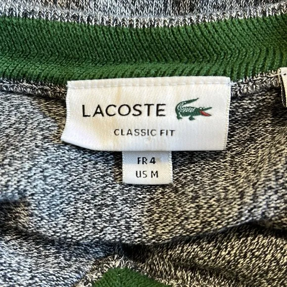 LACOSTE Mens V Neck Cotton Sweater Classic Fit Marled Jersey Grey Sz M
