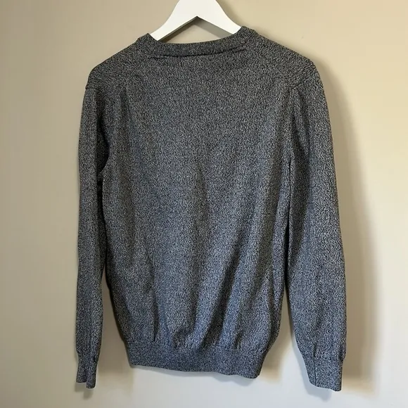 LACOSTE Mens V Neck Cotton Sweater Classic Fit Marled Jersey Grey Sz M