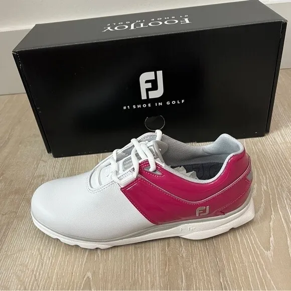 Ladies FootJoy MyJoys Pro/SL Golf Shoes 7.5 Pink &amp; White NWT
