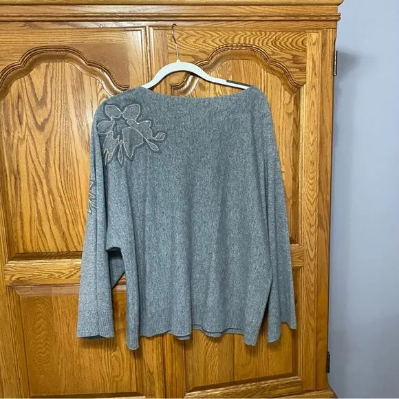 Lafayette 148 Baroque Hand-Beaded 100% Cashmere Sweater Grey Women’s Size Small