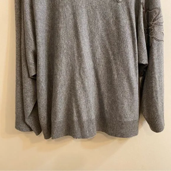 Lafayette 148 Baroque Hand-Beaded 100% Cashmere Sweater Grey Women’s Size Small