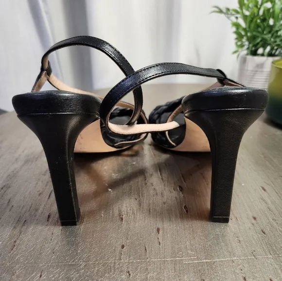 LAFAYETTE 148‎ New York Black Meritte Woven Braided Leather Slingback Sandals 7