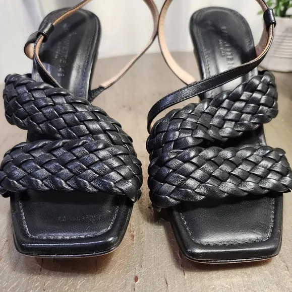 LAFAYETTE 148‎ New York Black Meritte Woven Braided Leather Slingback Sandals 7