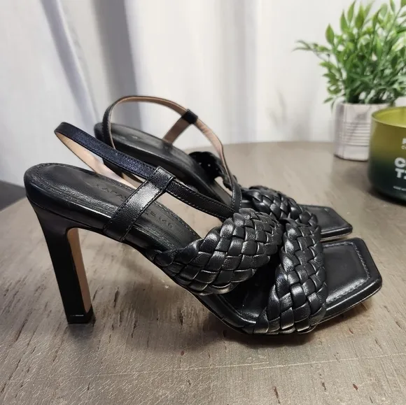LAFAYETTE 148‎ New York Black Meritte Woven Braided Leather Slingback Sandals 7
