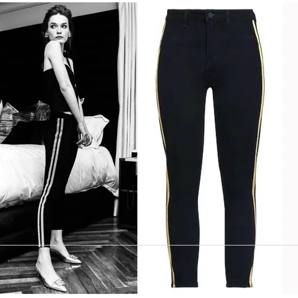 L’AGENCE Margot high rise gold stripe skinny jeans black size 30/8