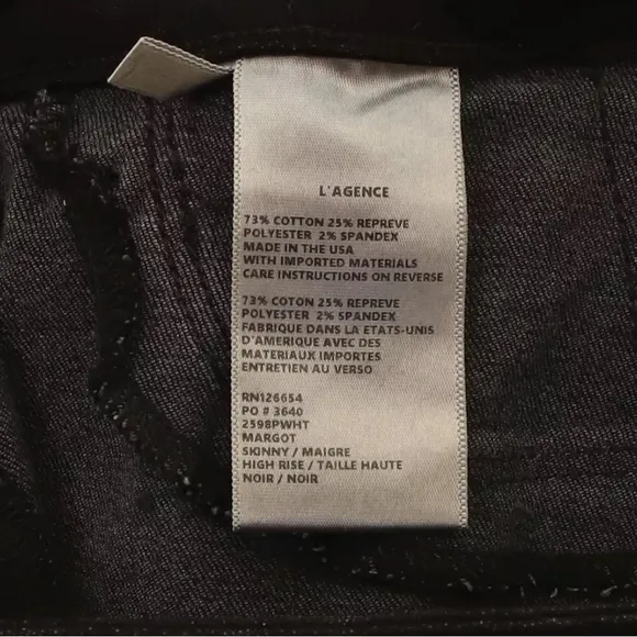 L’AGENCE Margot high rise gold stripe skinny jeans black size 30/8