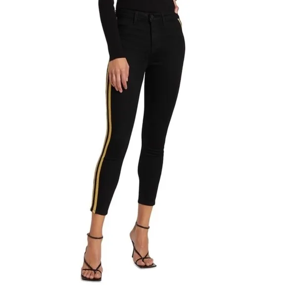 L’AGENCE Margot high rise gold stripe skinny jeans black size 30/8