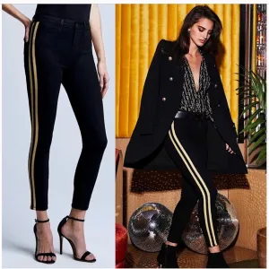 L’AGENCE Margot high rise gold stripe skinny jeans black size 30/8