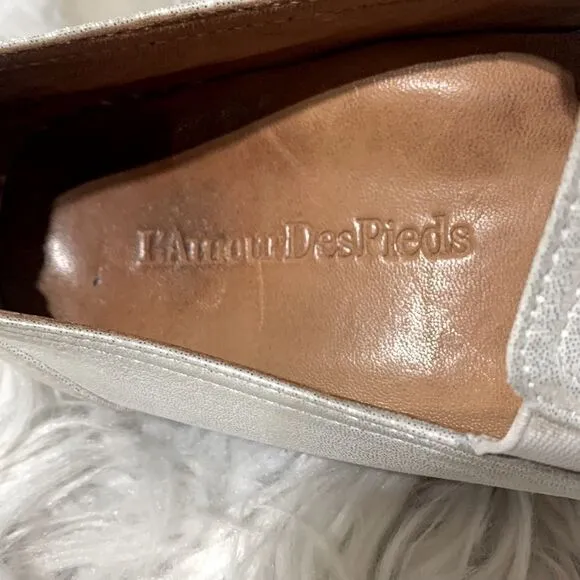 L’AMOUR Des Pieds Stazzema White Gold Metallic leather slip on shoes women’s 6.5