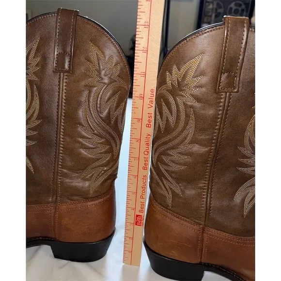 Laredo Men's Paris Brown Leather Snip Toe Western Cowboy Boots Size 11 round