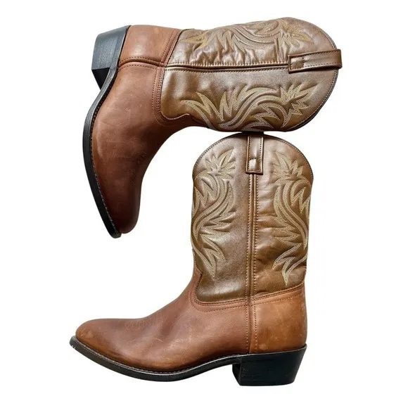 Laredo Men's Paris Brown Leather Snip Toe Western Cowboy Boots Size 11 round