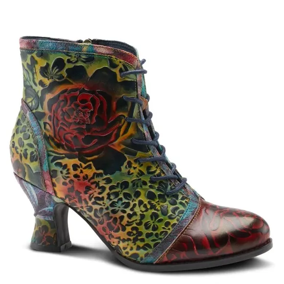 L’artiste by spring step hand painted concert bootie boots floral size 37 7