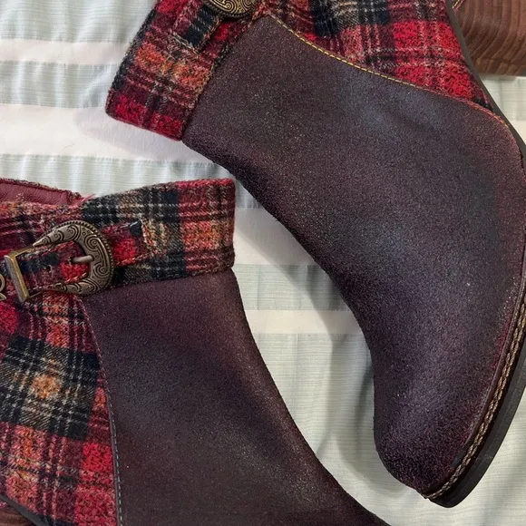 Lartiste Scottala burgundy leather plaid ankle Boots size 38