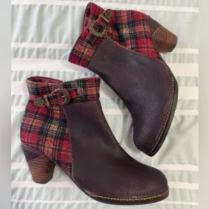 Lartiste Scottala burgundy leather plaid ankle Boots size 38