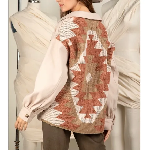 LAST 1❗️Cozy Boho Chic Aztec Ivory Shirt Jacket  &quot;Shacket&quot;