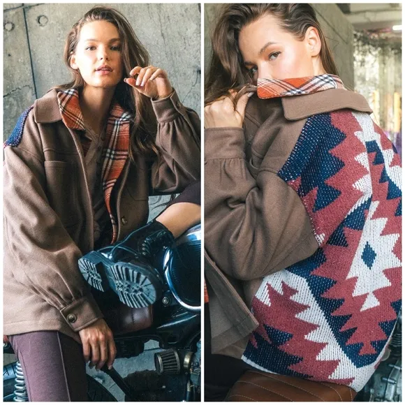 LAST 1❗️Cozy Boho Chic Aztec Ivory Shirt Jacket  &quot;Shacket&quot;
