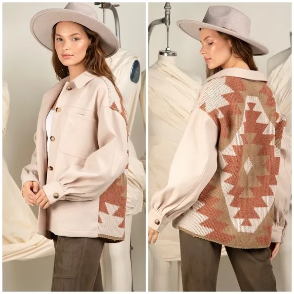 LAST 1❗️Cozy Boho Chic Aztec Ivory Shirt Jacket  &quot;Shacket&quot;