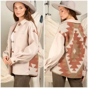 LAST 1❗️Cozy Boho Chic Aztec Ivory Shirt Jacket  &quot;Shacket&quot;