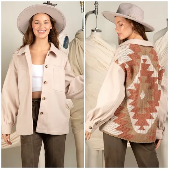 LAST 1❗️Cozy Boho Chic Aztec Ivory Shirt Jacket  &quot;Shacket&quot;