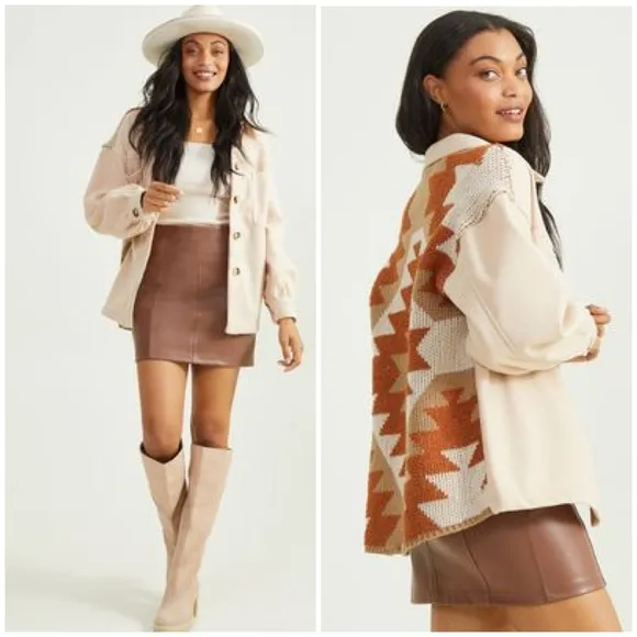 LAST 1❗️Cozy Boho Chic Aztec Ivory Shirt Jacket  &quot;Shacket&quot;