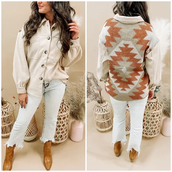 LAST 1❗️Cozy Boho Chic Aztec Ivory Shirt Jacket  &quot;Shacket&quot;