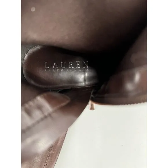 Lauren Ralph Lauren Boots Women’s Tall Riding Brown Leather Zip 6B Marion Bit