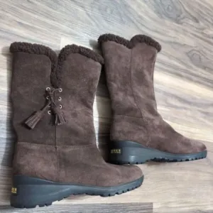 Lauren Ralph Lauren Tadina Brown Suede Leather Shearling Boot Size Women's‎ 9B