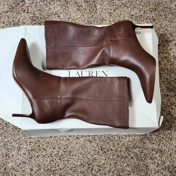 Lauren Ralph Lauren Womens Leannah Black Mid-Calf Boots Size 8 (B,M) Mahogany