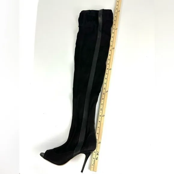 Laurence Dacade Women’s 37 US 7 Black Canvas Over The Knee Thigh Boots Peep Toe