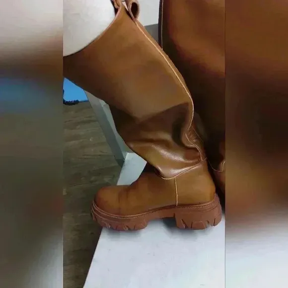 Leather caramel knee High boots EU sz 42 ( US 9.5) 26 cm
