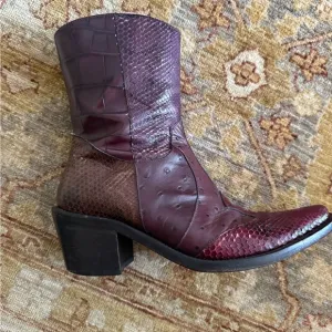 Leather/Snakeskin Vic Matie Purple and Black Heeled Boots with Mid-Calf Height